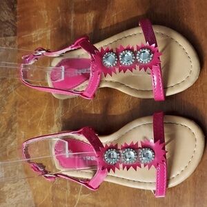 Girls' Hot Pink Jeweled T-Strap Sandals